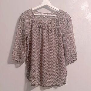 Lauren Conrad Women's Scoop Neck Pintuck Peasant Blouse Size S White Gold sheer